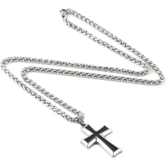 New Mens Stainless Steel Cross Pendant Necklace Basket Chain - Picture 3 of 6